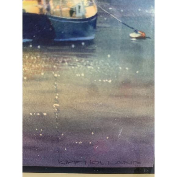 Kiff Holland Clay Glass Trivet Wall Art Sail Boats Lake Cliff Lake House Set 2 - Picture 4 of 9